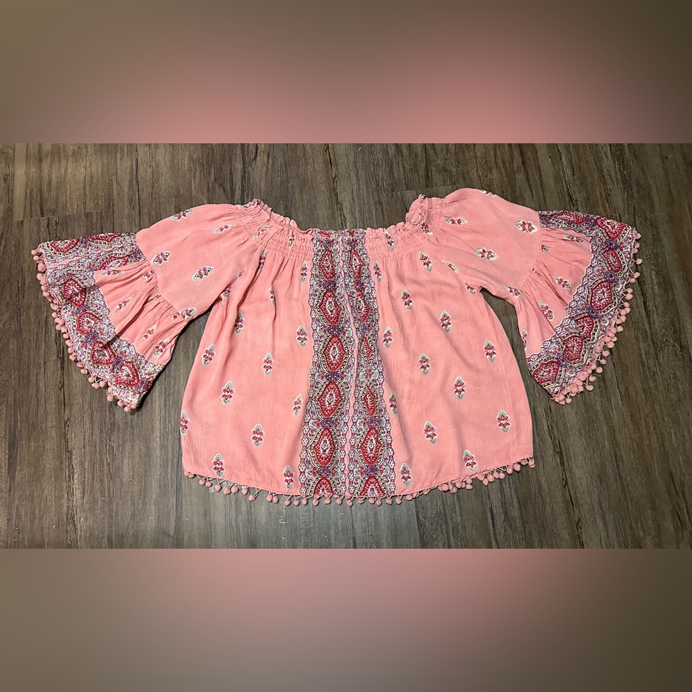 RAGA Boho Blouse with Pom Pom Trim. Size L - Picture 2 of 10
